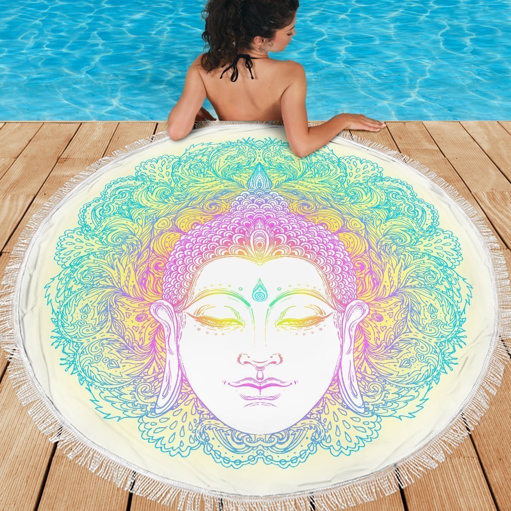 Colorful Buddha Mandala Print Round Beach Blanket