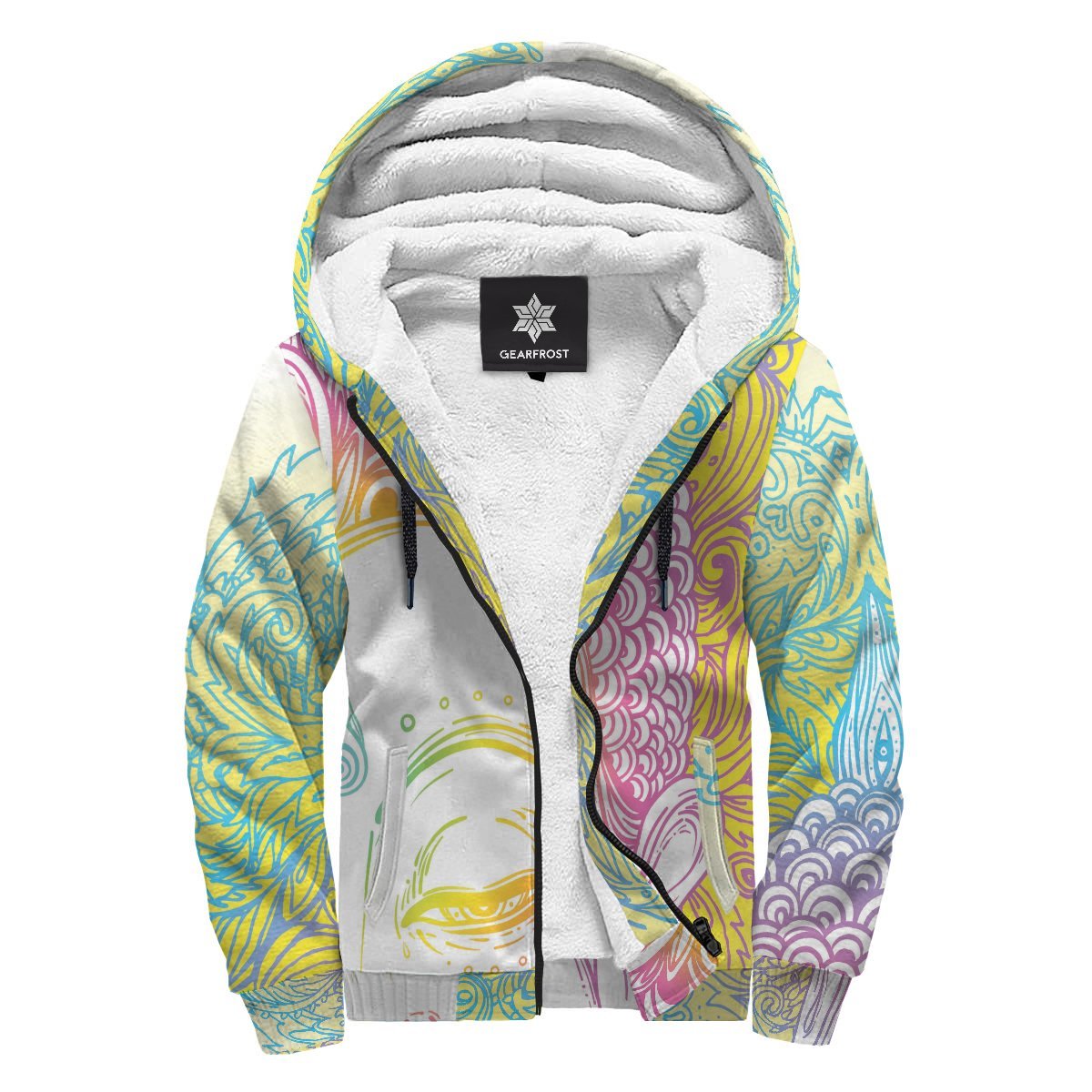 Colorful Buddha Mandala Print Sherpa Lined Fleece Hoodie