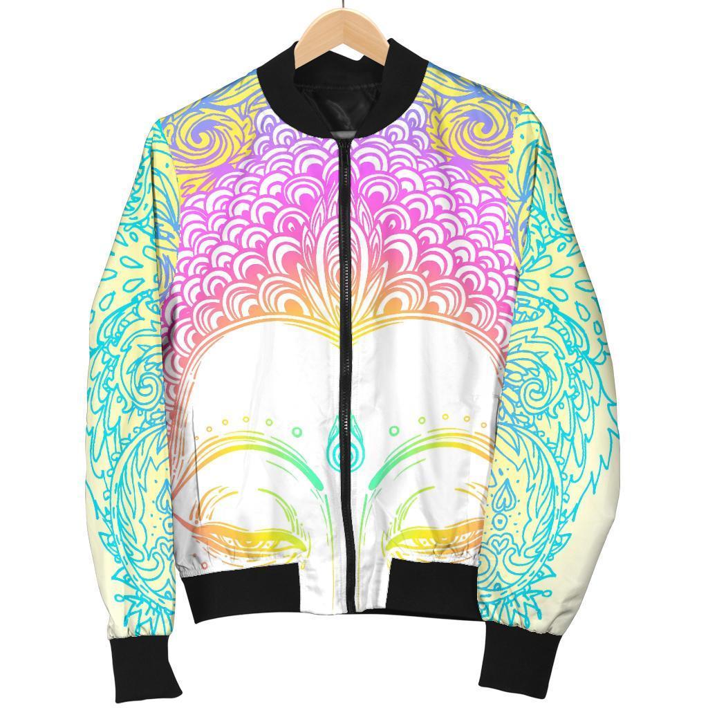 Colorful Buddha Mandala Print Women's Bomber Jacket