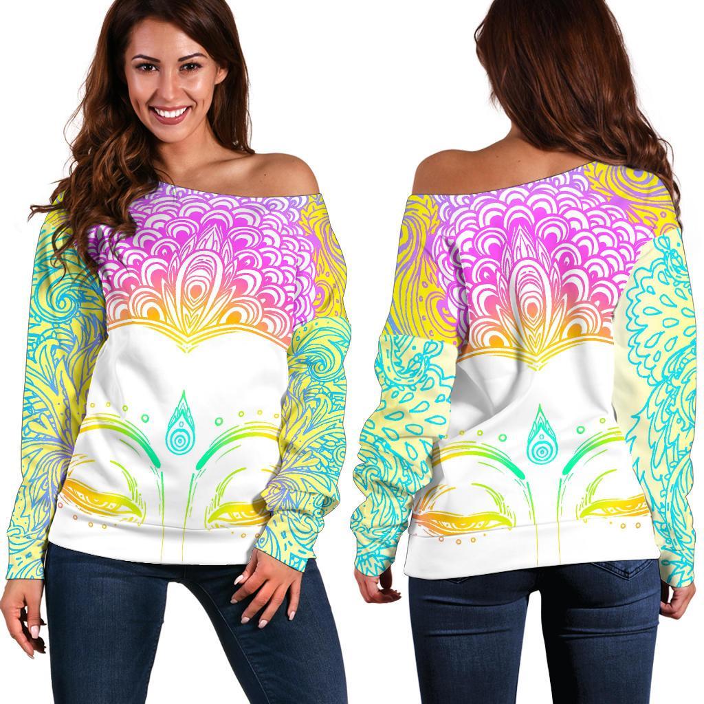 Colorful Buddha Mandala Print Women's Off-Shoulder Sweatshirt