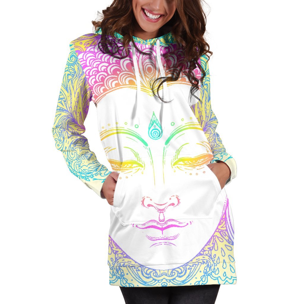 Colorful Buddha Mandala Print Women's Pullover Hoodie Dress