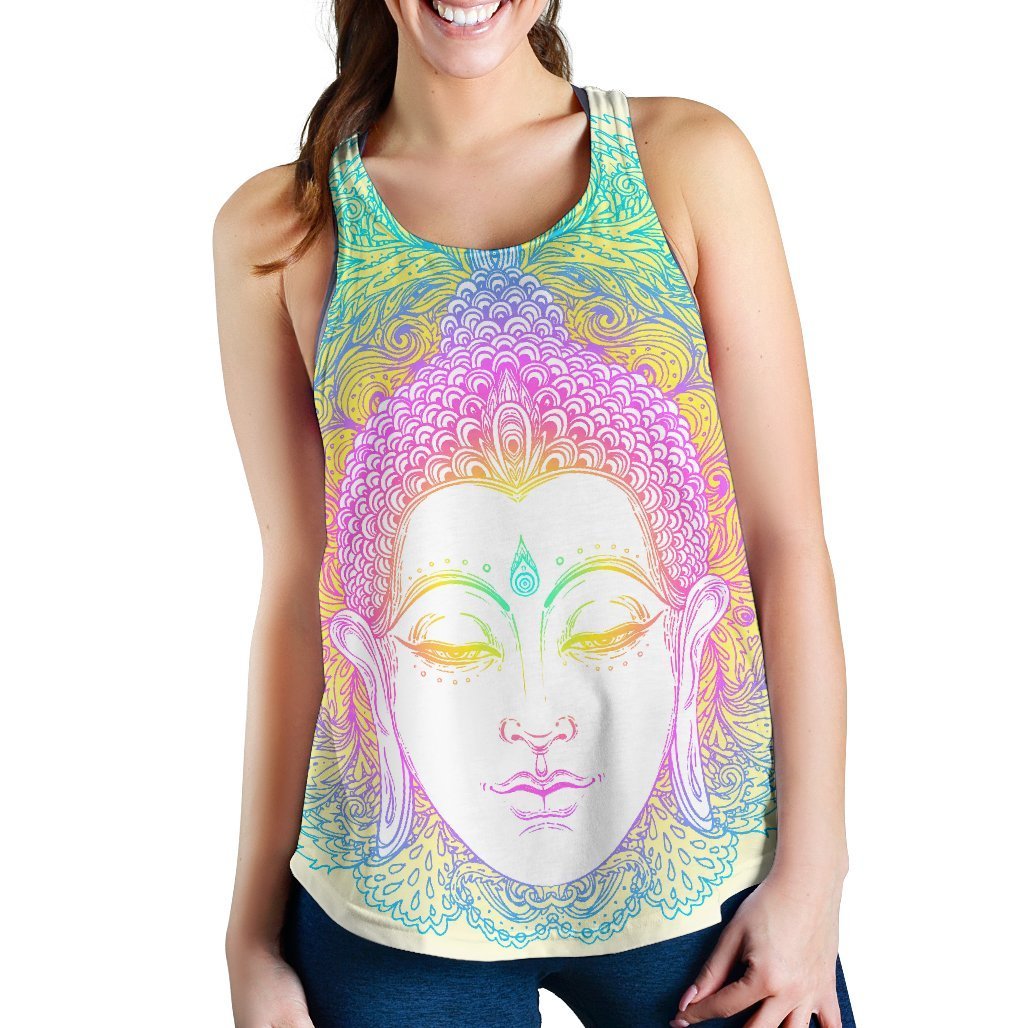 Colorful Buddha Mandala Print Women's Racerback Tank Top