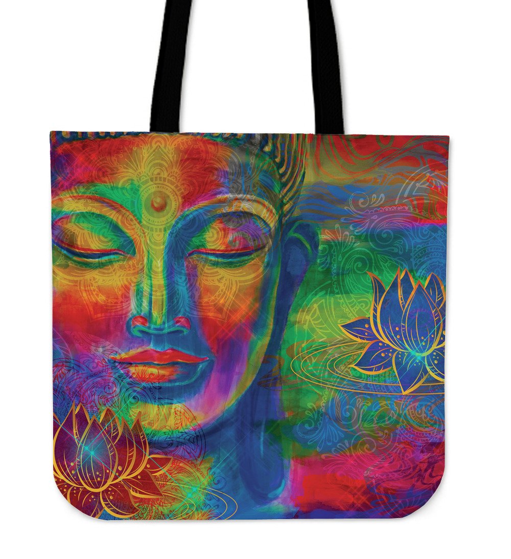 Colorful Buddha Print Canvas Tote Bag