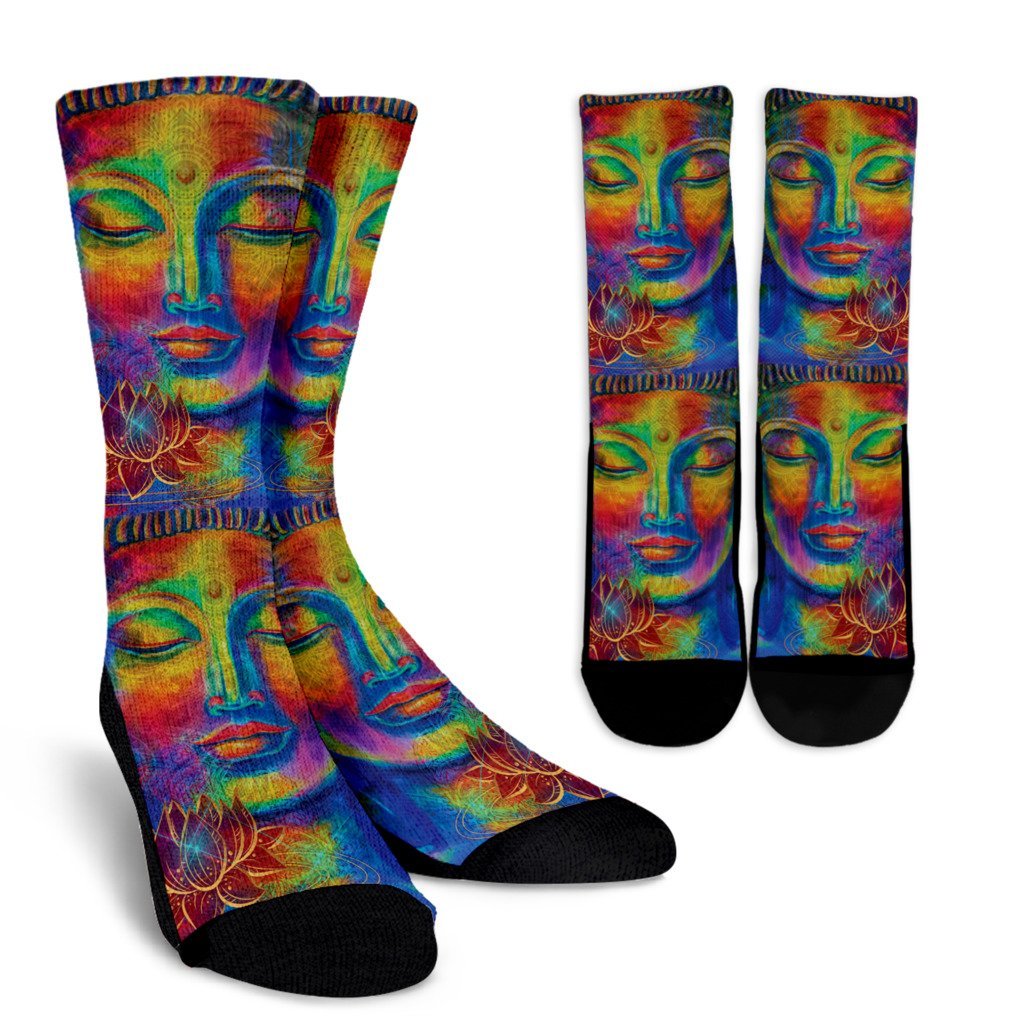 Colorful Buddha Print Crew Socks