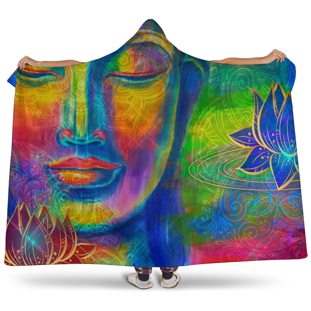 Colorful Buddha Print Hooded Blanket