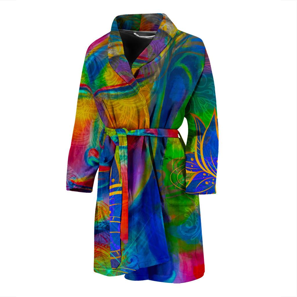 Colorful Buddha Print Men's Bathrobe