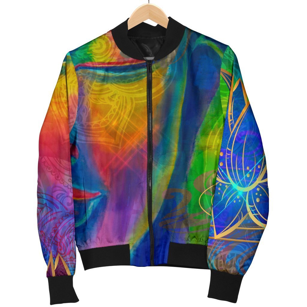 Colorful Buddha Print Men's Bomber Jacket