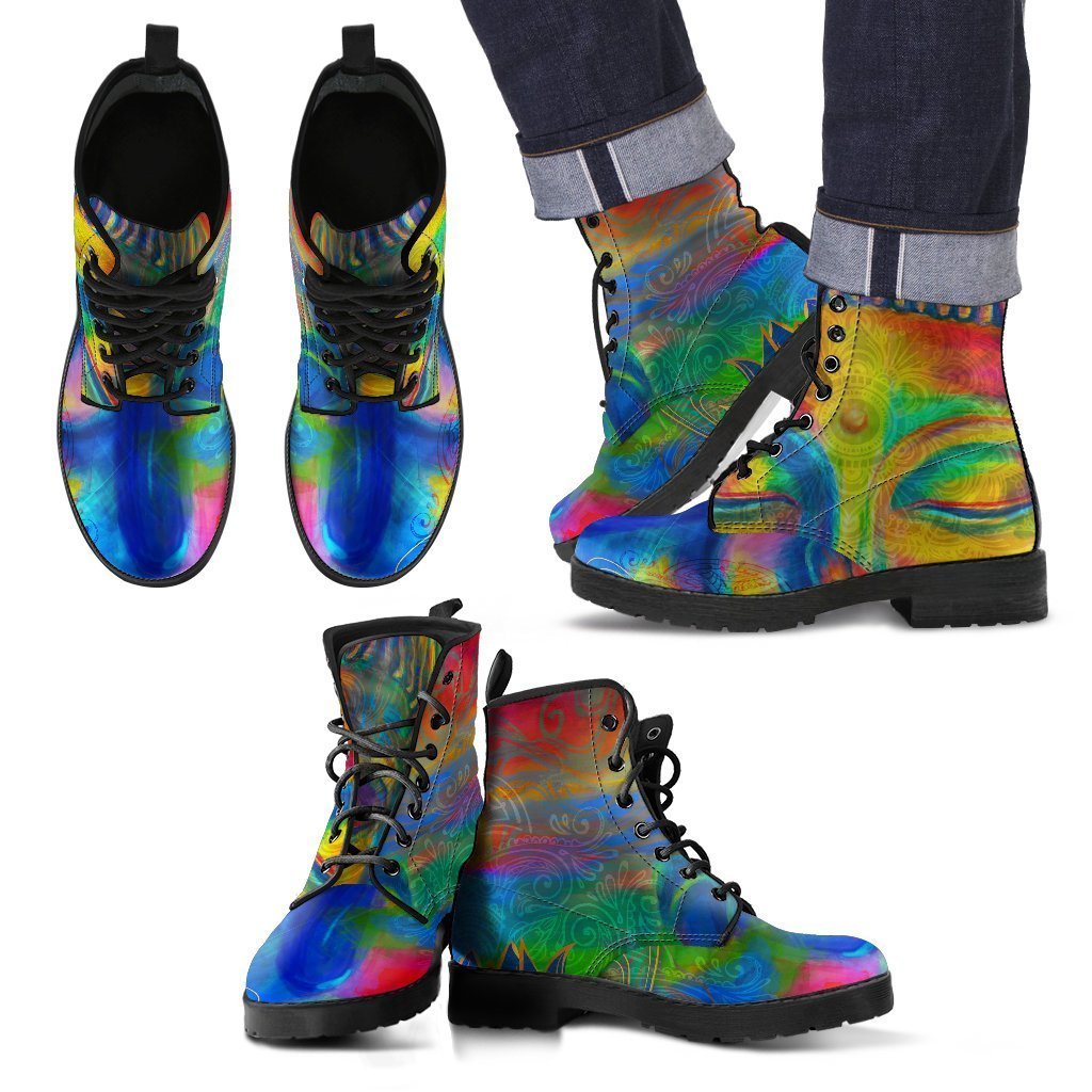 Colorful Buddha Print Men's Boots