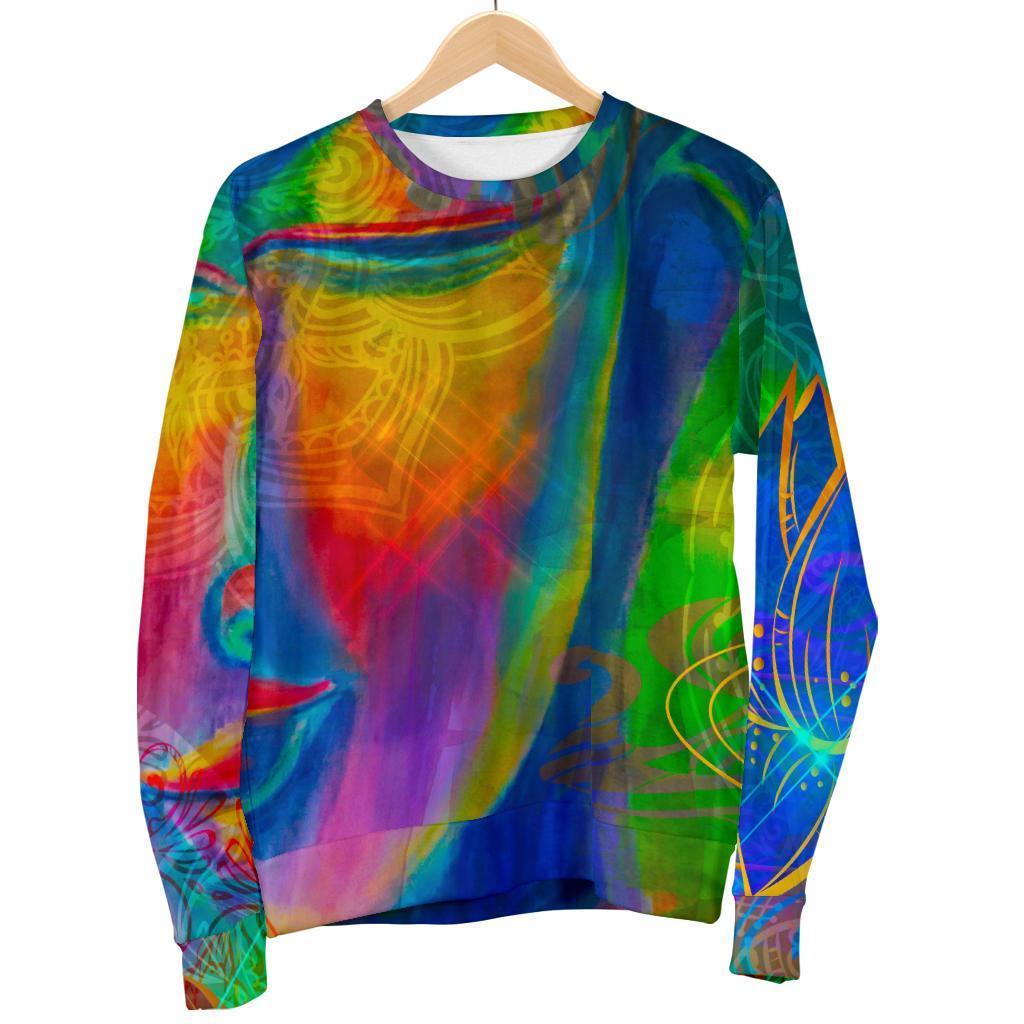 Colorful Buddha Print Men's Crewneck Sweatshirt