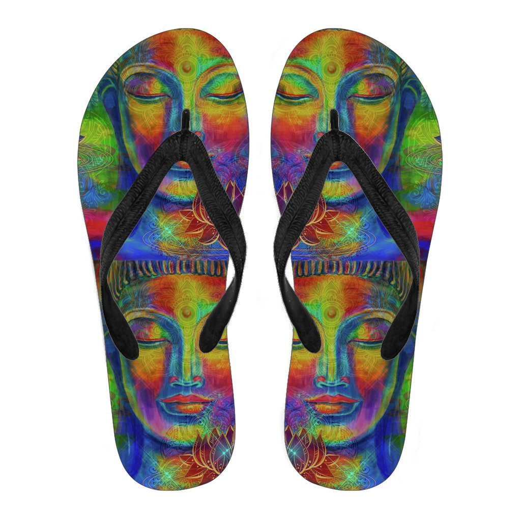 Colorful Buddha Print Men's Flip Flops