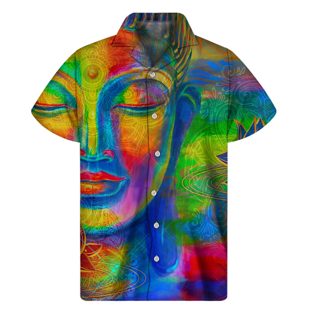 Colorful Buddha Print Men's Short Sleeve Shirt