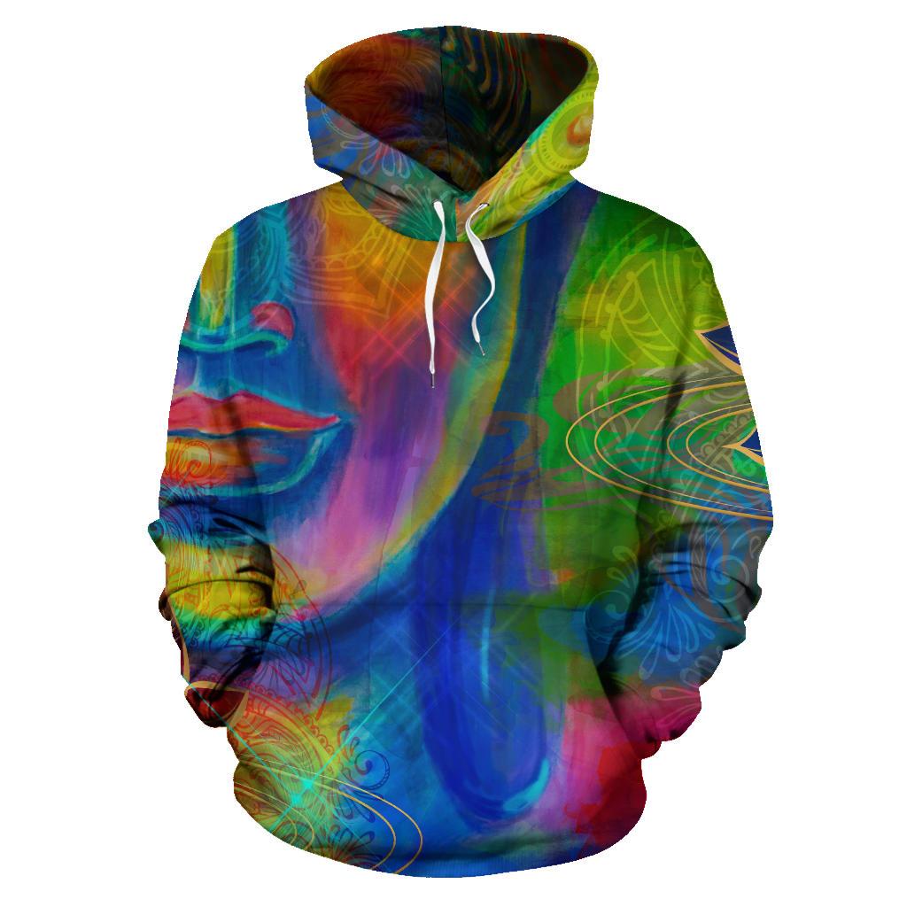 Colorful Buddha Print Pullover Hoodie