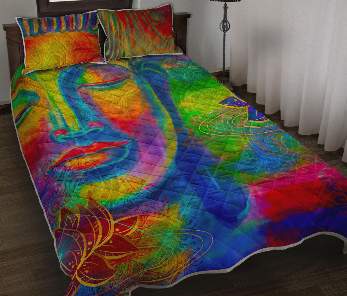 Colorful Buddha Print Quilt Bed Set