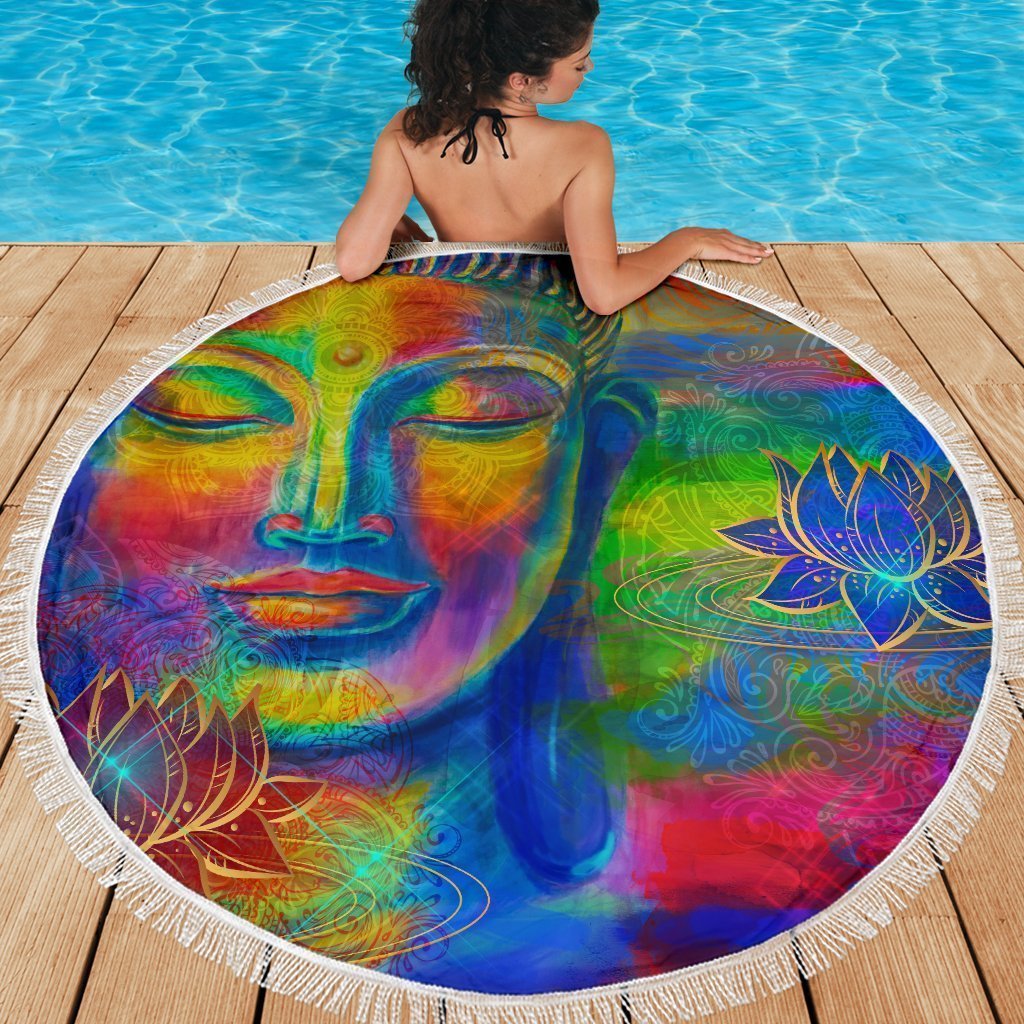 Colorful Buddha Print Round Beach Blanket