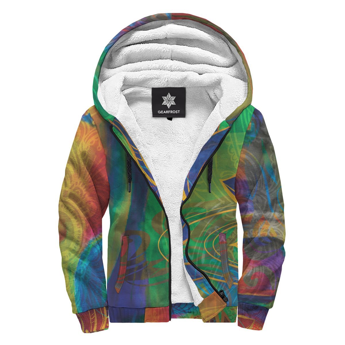 Colorful Buddha Print Sherpa Lined Fleece Hoodie