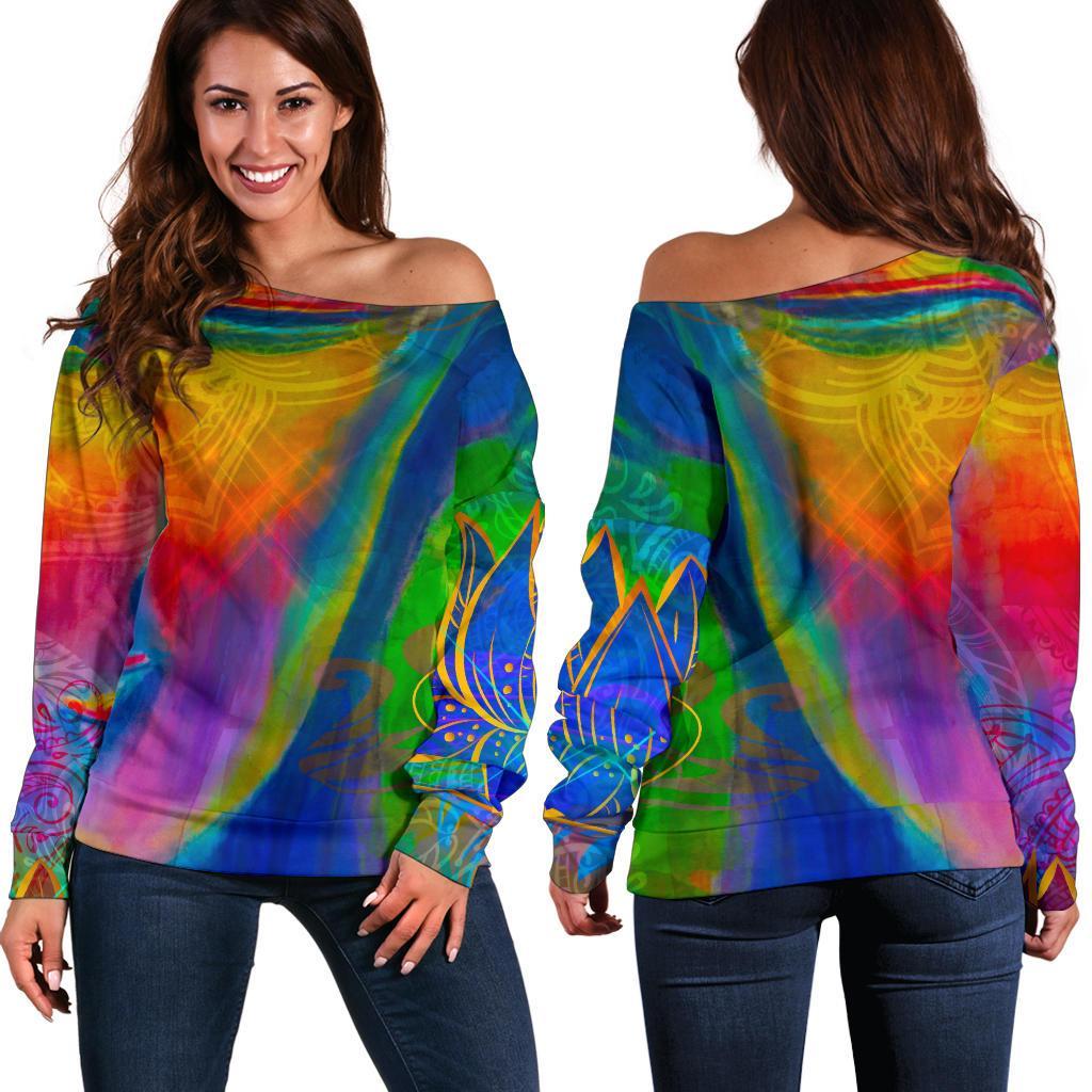 Colorful Buddha Print Women's Off-Shoulder Sweatshirt