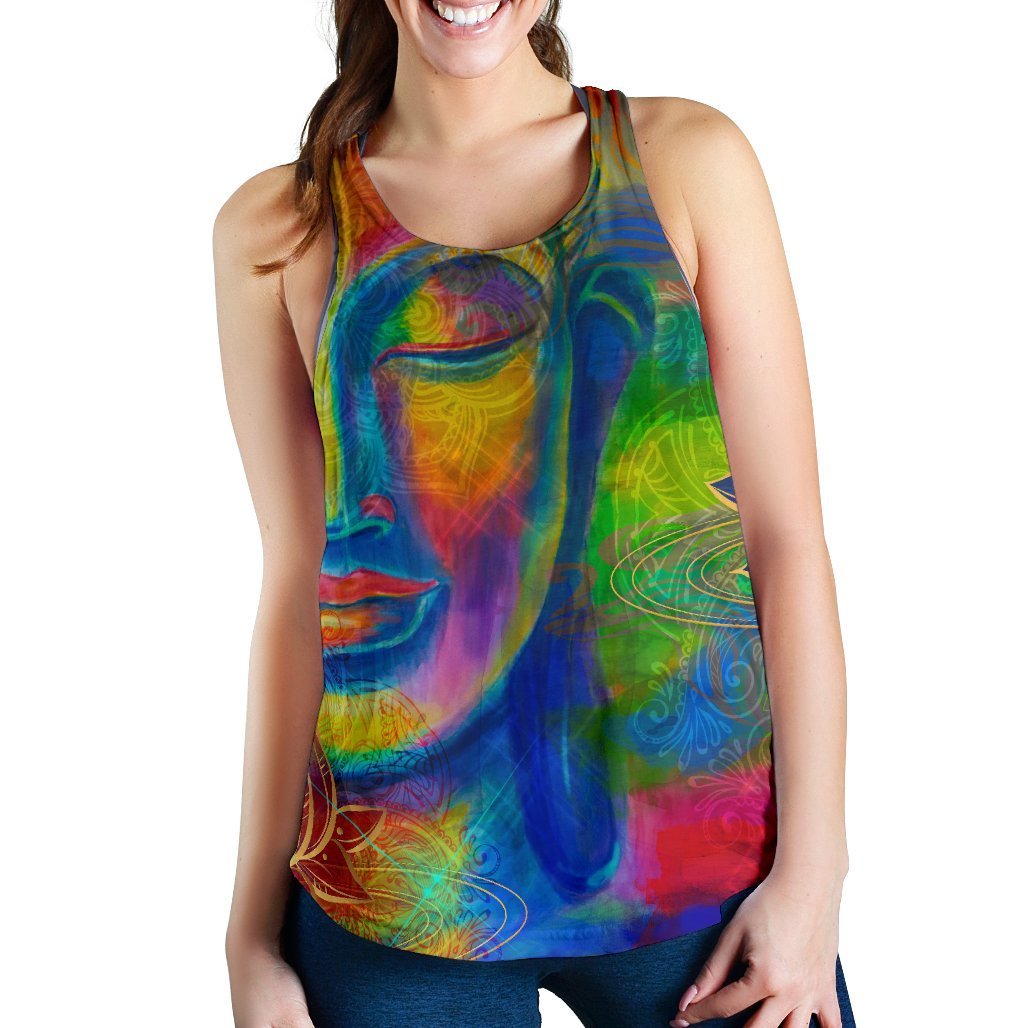 Colorful Buddha Print Women's Racerback Tank Top