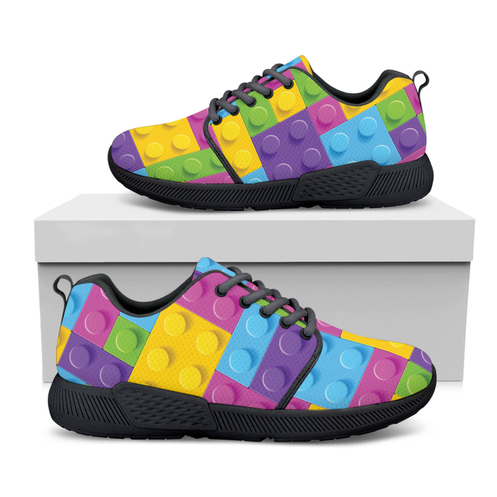 Colorful Building Blocks Pattern Print Black Athletic Shoes