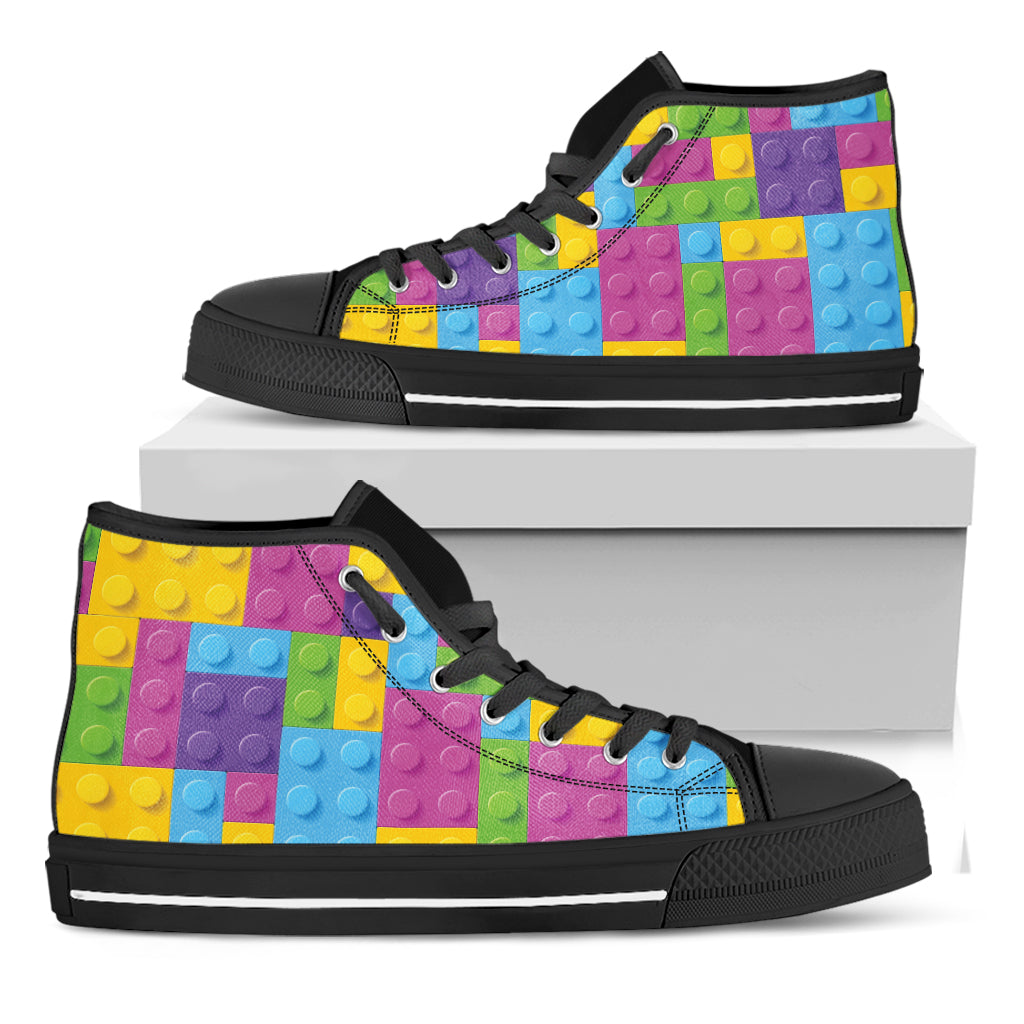 Colorful Building Blocks Pattern Print Black High Top Shoes