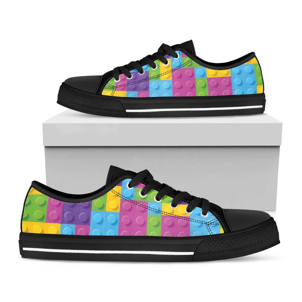 Colorful Building Blocks Pattern Print Black Low Top Shoes