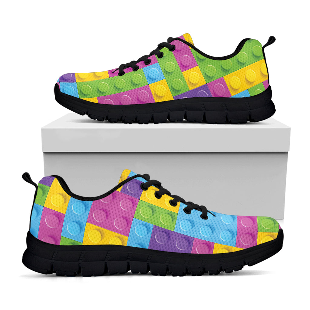 Colorful Building Blocks Pattern Print Black Sneakers