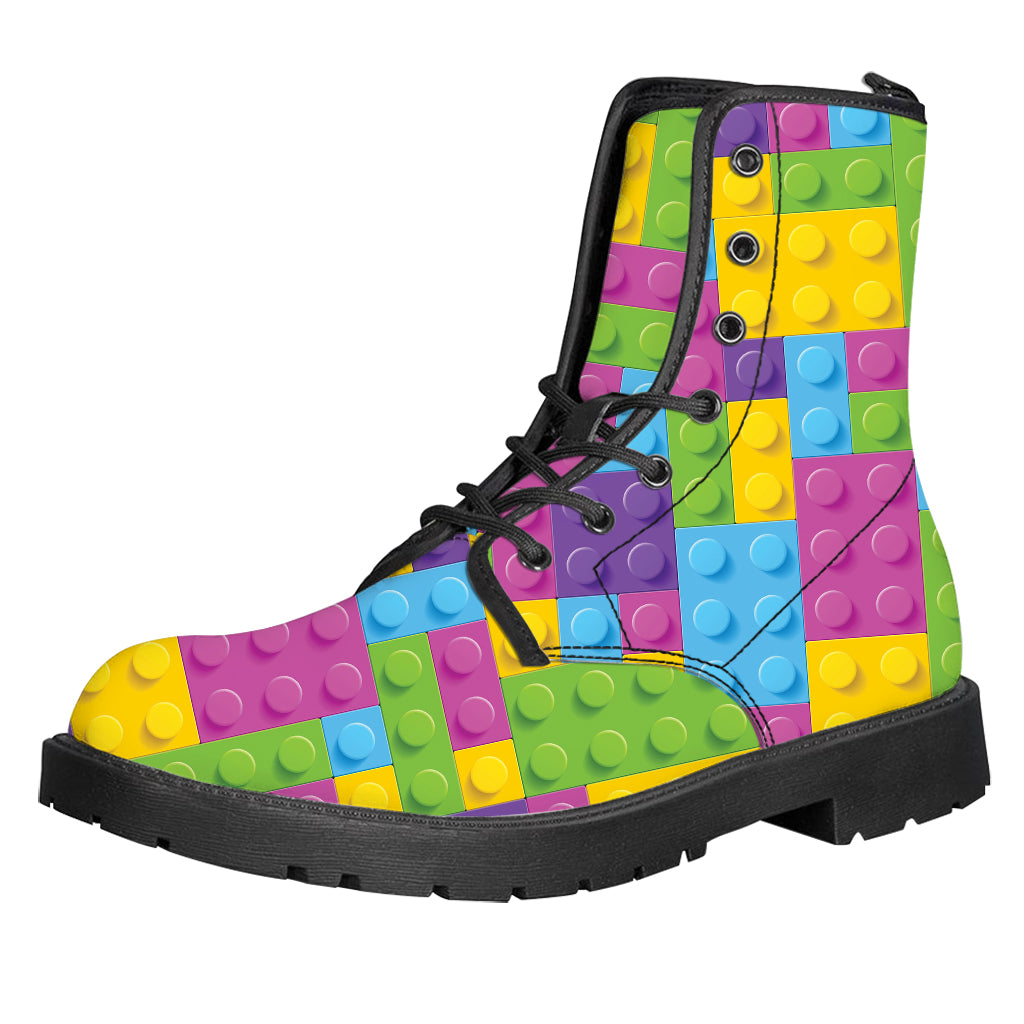 Colorful Building Blocks Pattern Print Leather Boots