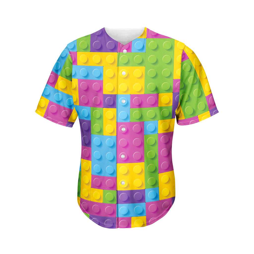 Colorful Building Blocks Pattern Print Men's Baseball Jersey