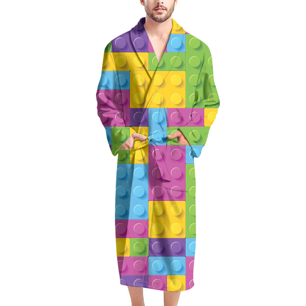 Colorful Building Blocks Pattern Print Men's Bathrobe