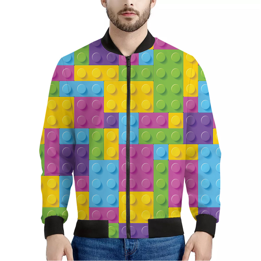 Colorful Building Blocks Pattern Print Men's Bomber Jacket