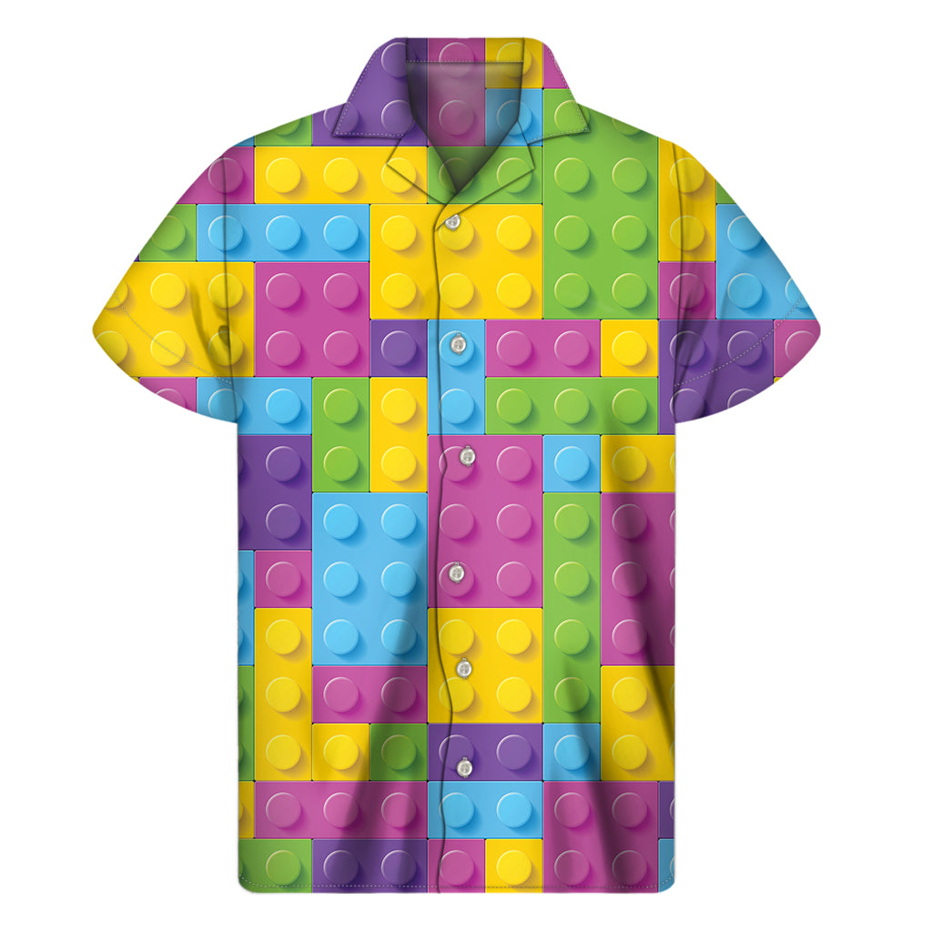 Colorful Building Blocks Pattern Print Men's Short Sleeve Shirt