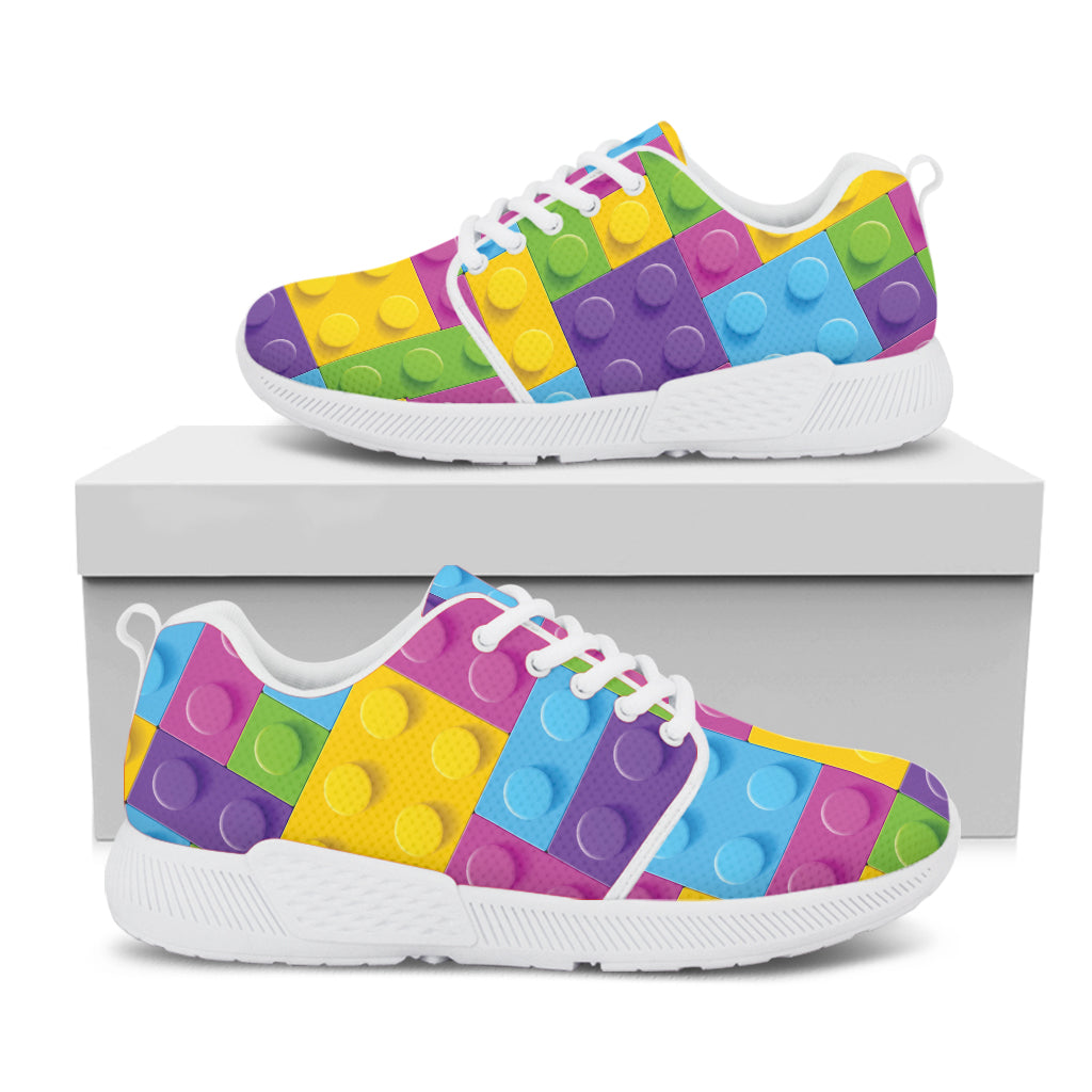 Colorful Building Blocks Pattern Print White Athletic Shoes