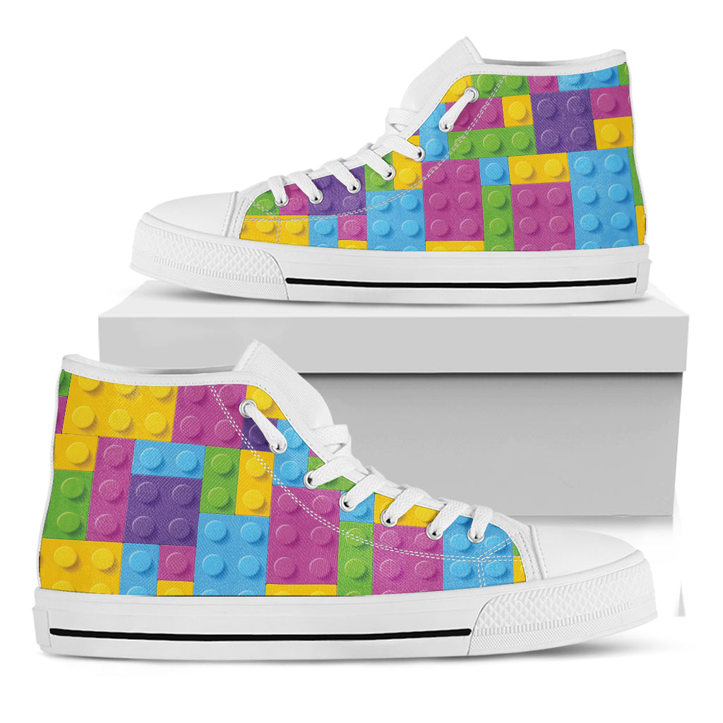 Colorful Building Blocks Pattern Print White High Top Shoes