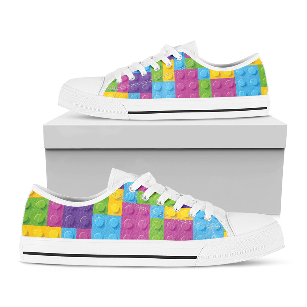 Colorful Building Blocks Pattern Print White Low Top Shoes