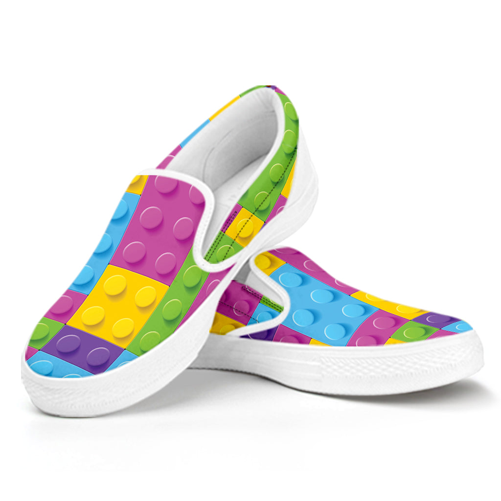 Colorful Building Blocks Pattern Print White Slip On Shoes