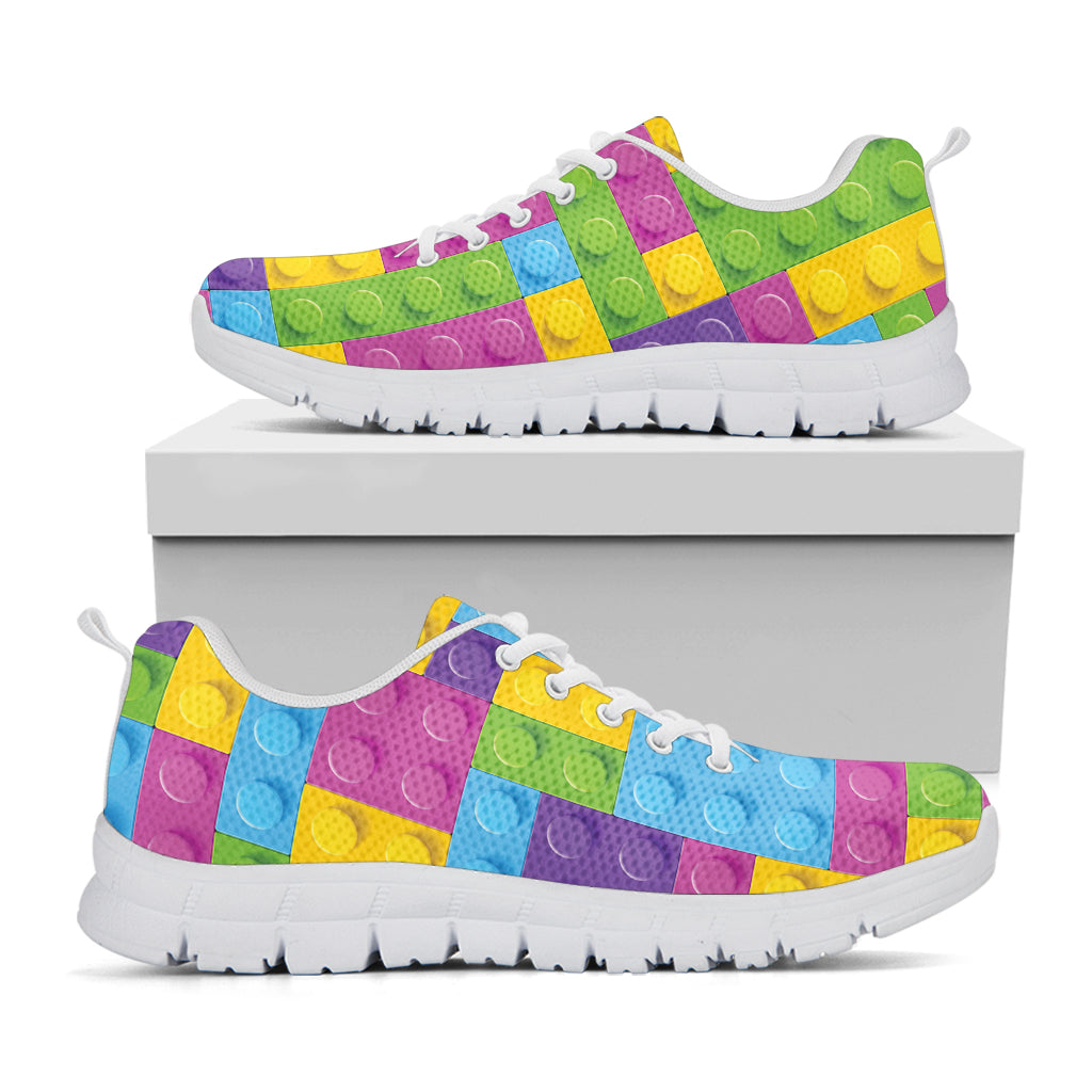 Colorful Building Blocks Pattern Print White Sneakers