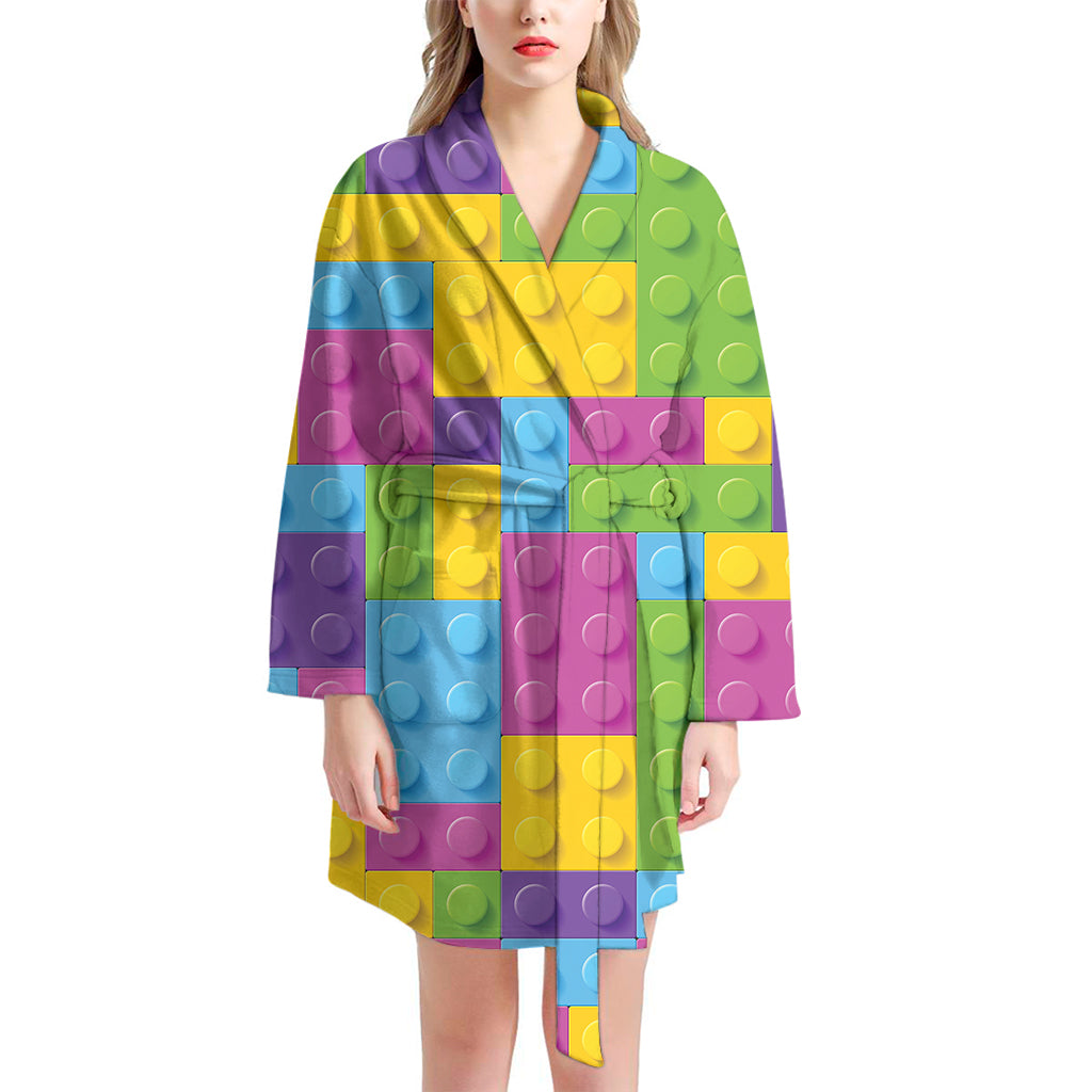 Colorful Building Blocks Pattern Print Women's Bathrobe