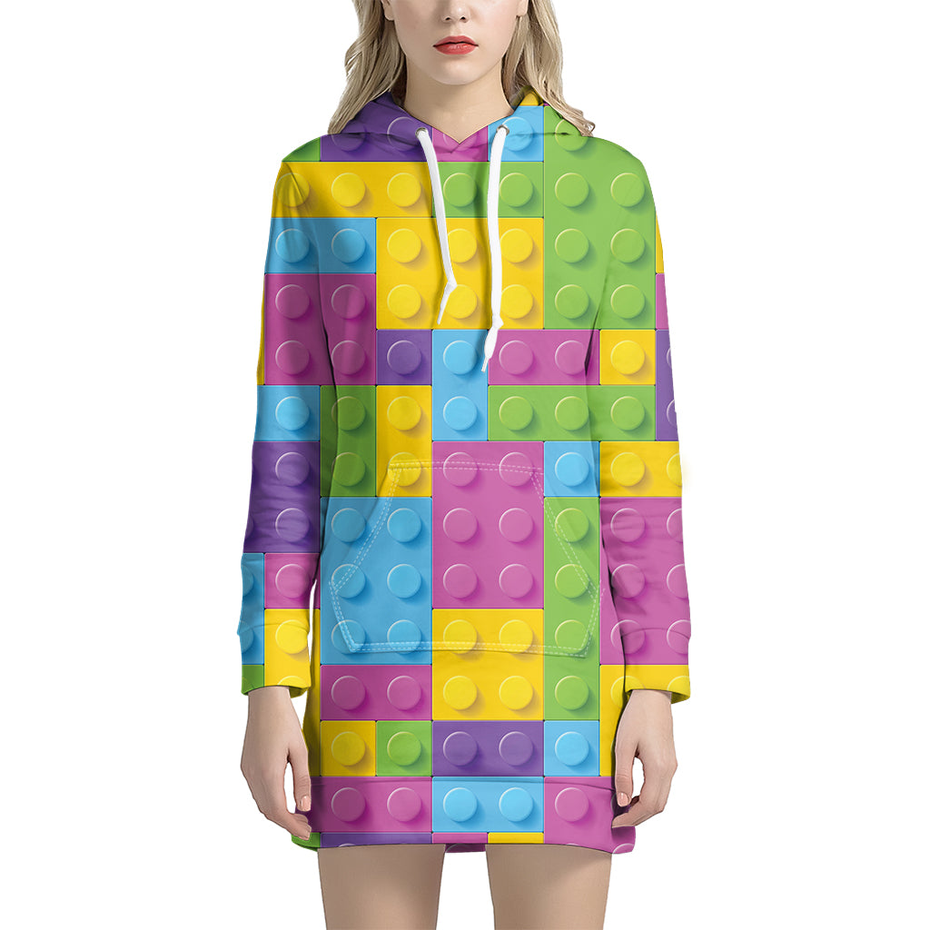 Colorful Building Blocks Pattern Print Women's Pullover Hoodie Dress