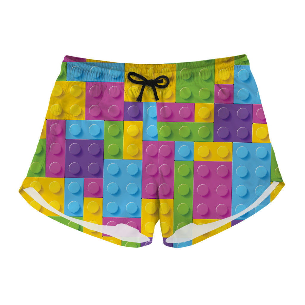 Colorful Building Blocks Pattern Print Women's Shorts