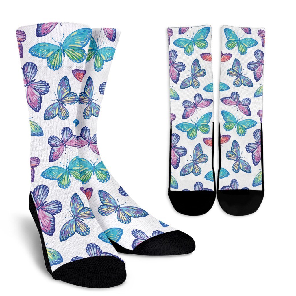 Colorful Butterfly Pattern Print Crew Socks