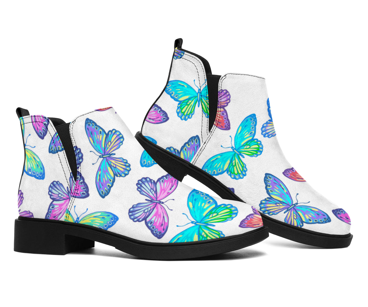 Colorful Butterfly Pattern Print Flat Ankle Boots