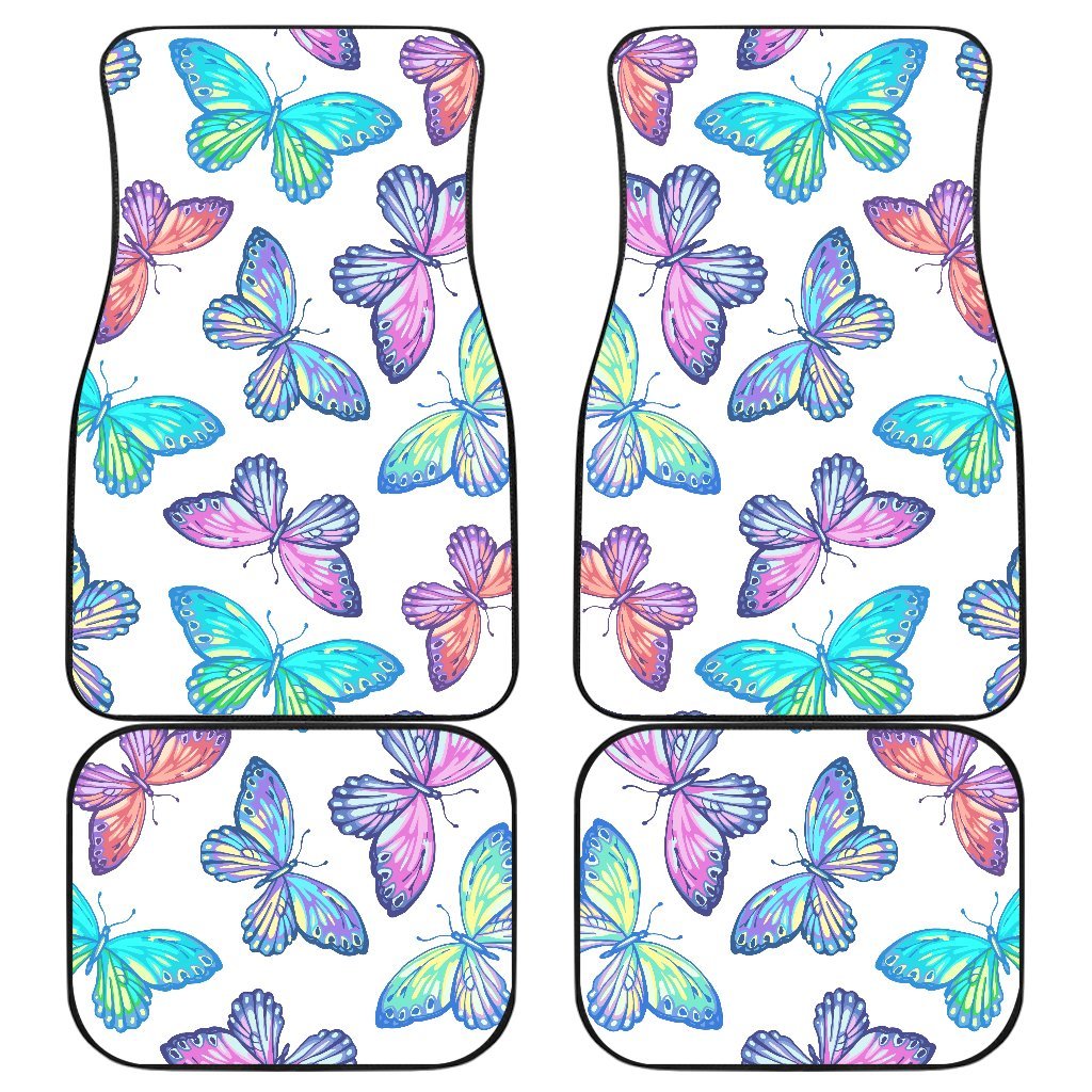 Colorful Butterfly Pattern Print Front and Back Car Floor Mats