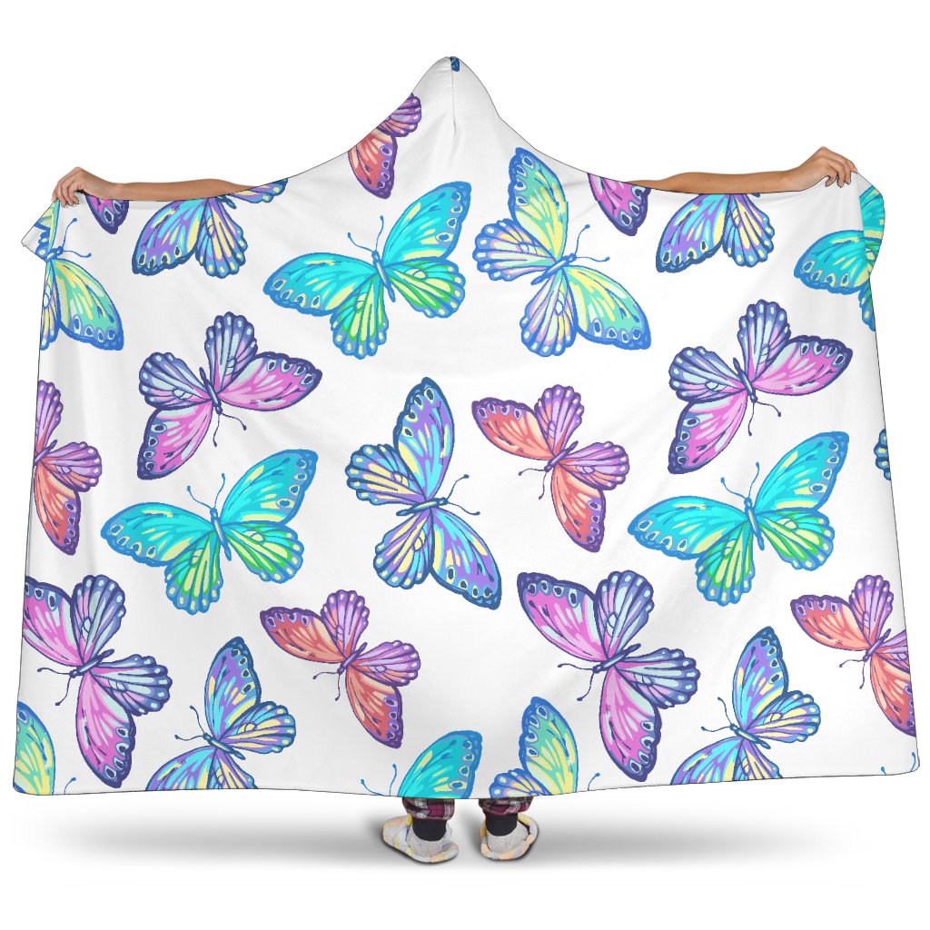 Colorful Butterfly Pattern Print Hooded Blanket