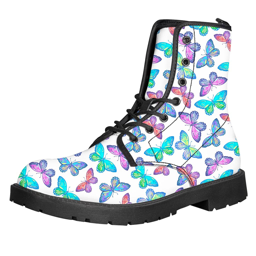 Colorful Butterfly Pattern Print Leather Boots