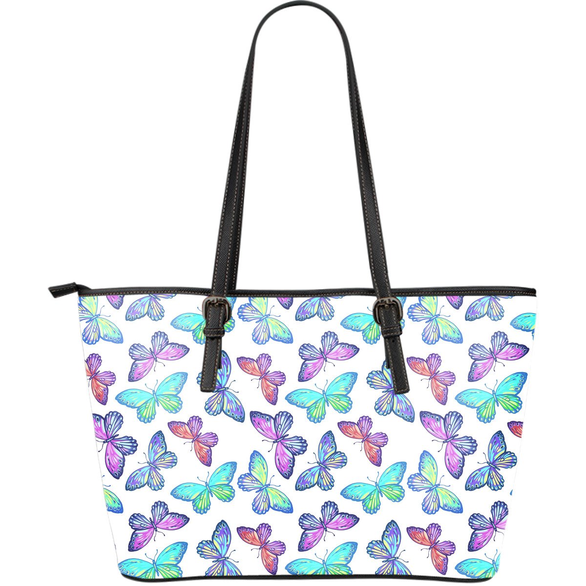 Colorful Butterfly Pattern Print Leather Tote Bag