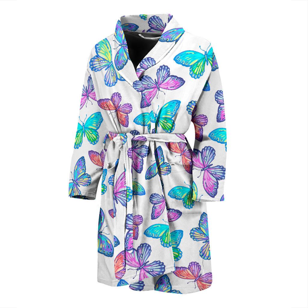 Colorful Butterfly Pattern Print Men's Bathrobe