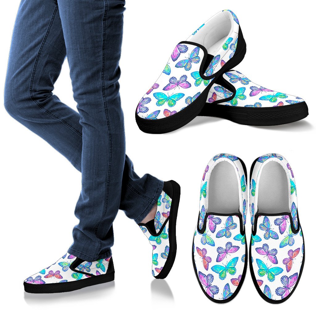 Colorful Butterfly Pattern Print Men's Slip On Shoes