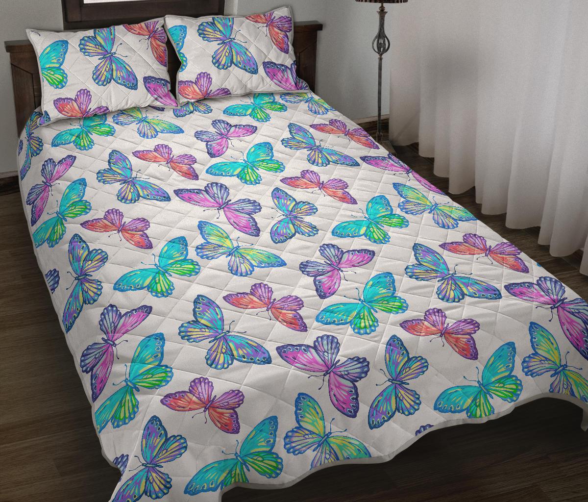 Colorful Butterfly Pattern Print Quilt Bed Set