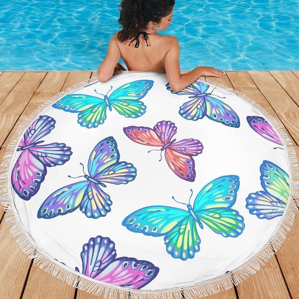 Colorful Butterfly Pattern Print Round Beach Blanket