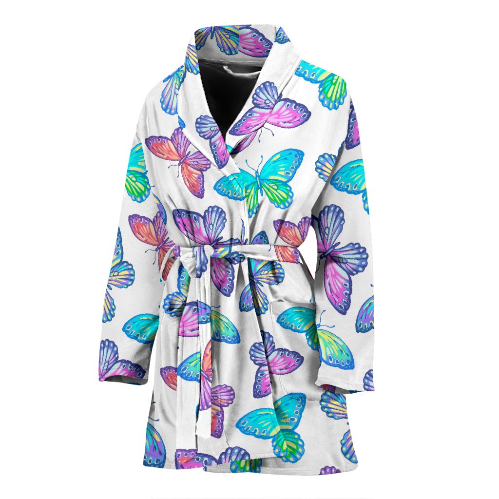 Colorful Butterfly Pattern Print Women's Bathrobe