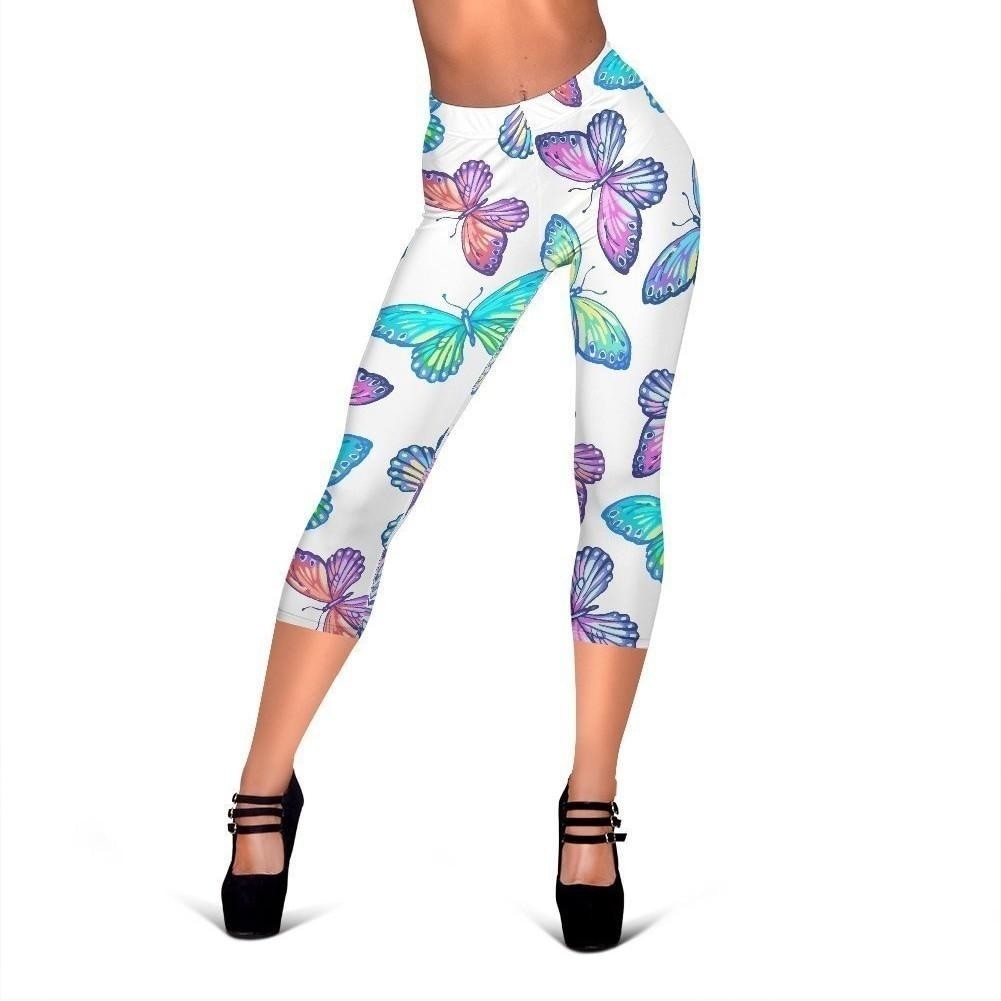 Colorful Butterfly Pattern Print Women's Capri Leggings